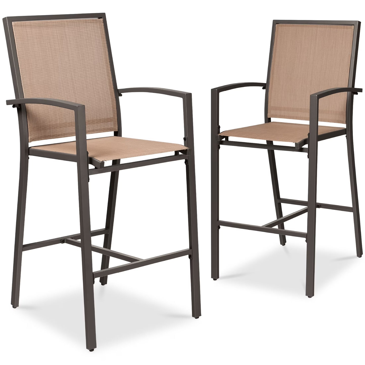 Best Choice Products Outdoor Barstools Set of 2, Bar Height Patio Chairs w/All-Weather Mesh - Black/Black