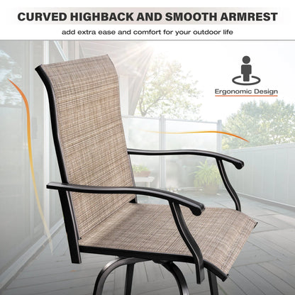 Sophia & William 2 Pcs Outdoor Swivel Metal Bar Stools Patio Height Textilene Chairs in Brown