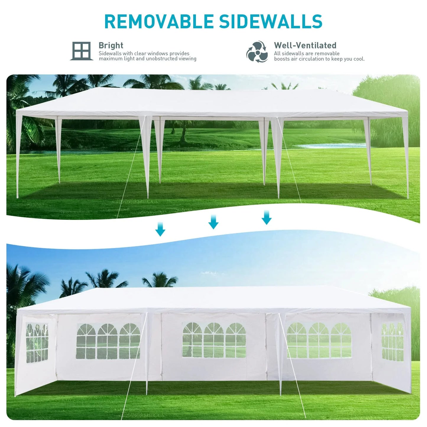 10'x30' Heavy Duty Outside Party Tent, Waterproof Event Tent for Beach Wedding Camping, Durable Outdoor Event Tent for Patio Garden BBQ Shelter, White