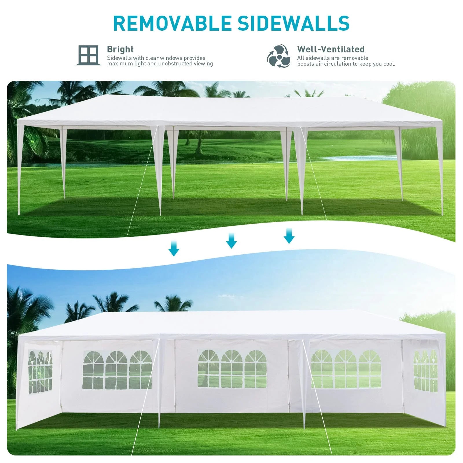 10'x30' Heavy Duty Outside Party Tent, Waterproof Event Tent for Beach Wedding Camping, Durable Outdoor Event Tent for Patio Garden BBQ Shelter, White