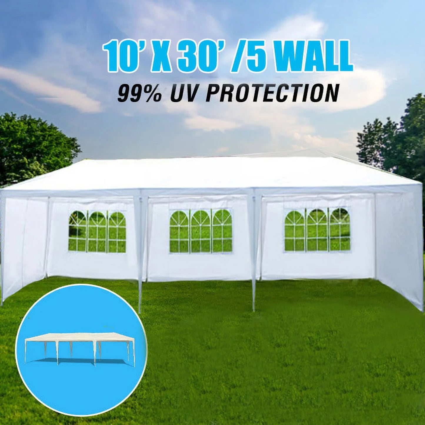 Welax 10'x30' Outdoor Party Tent with 5 Removable Sidewalls, Outdoor Gazebo Event Tent for Garden, Patio and Backyard, White