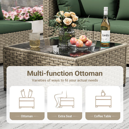 POTEBAN 7 Pieces Outdoor Patio Furniture Set, Grey Rattan Wicker Outdoor Conversation Sectional Sofa Set with Cushions for Backyard, Green