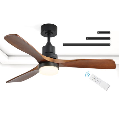 Sofucor 52" Ceiling Fans with Light and Remote Control, 3 Blades and Reverse Airflow,for Living Room,Patio,Black with Walnut Blades
