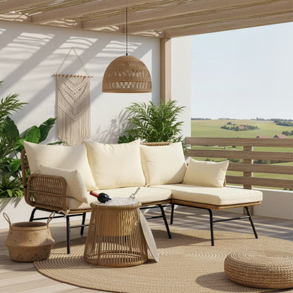 RADIATA 6-Piece Boho Patio Furniture Set, Outdoor Wicker Sectional Sofa Conversation Set with Ice Bucket & Coffee Table, 500lbs Capacity, Beige
