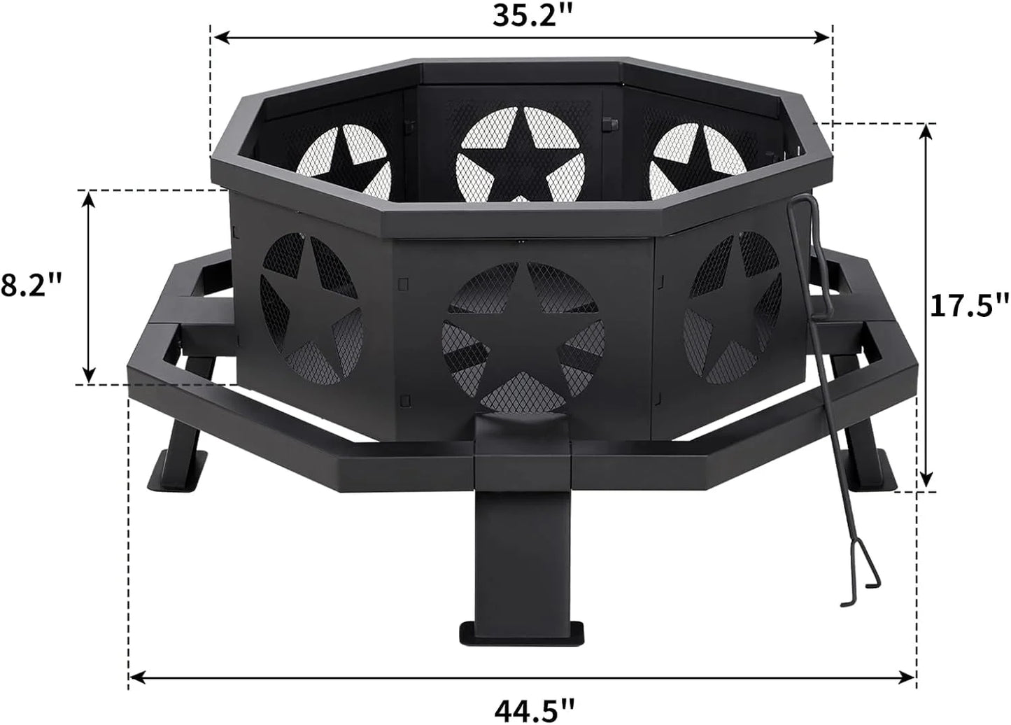 45 inch Extra Large Fire Pit, Outdoor Wood Burning Fire Pit for Outside Octagonal Heavy Duty Firepit for Camping, Backyard, Patio, Black