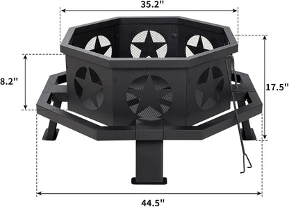 45 inch Extra Large Fire Pit, Outdoor Wood Burning Fire Pit for Outside Octagonal Heavy Duty Firepit for Camping, Backyard, Patio, Black