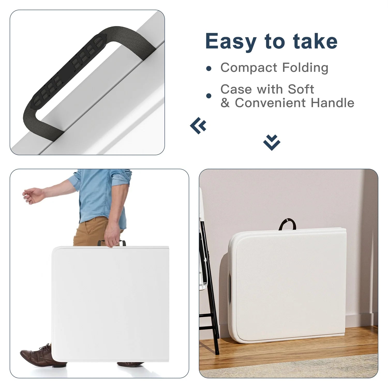 Hommoo 6ft Plastic FoldingTable,Portable Collapsible Table Outdoor Foldable Picnic Table for, Party, Hiking, Patio,Banquet, Wedding,Camping,with Lock,Handle, White