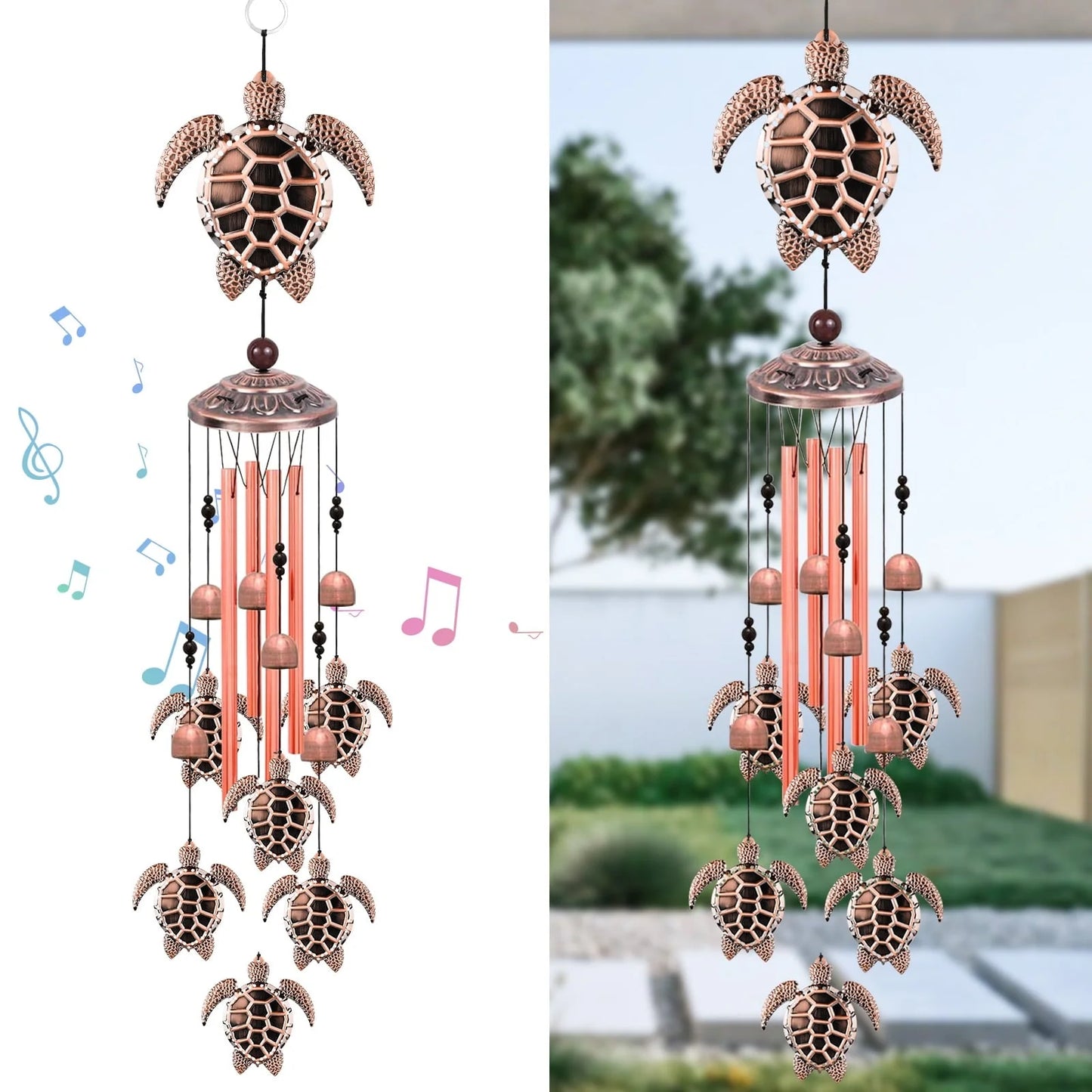 Turtle Wind Chimes Outdoor, EEEkit 33" Large Retro Wind Chimes Bell, Garden Wind Chimes with 4 Aluminum Tuned and 7 Turtles for Indoor Outdoor Garden Patio Decor