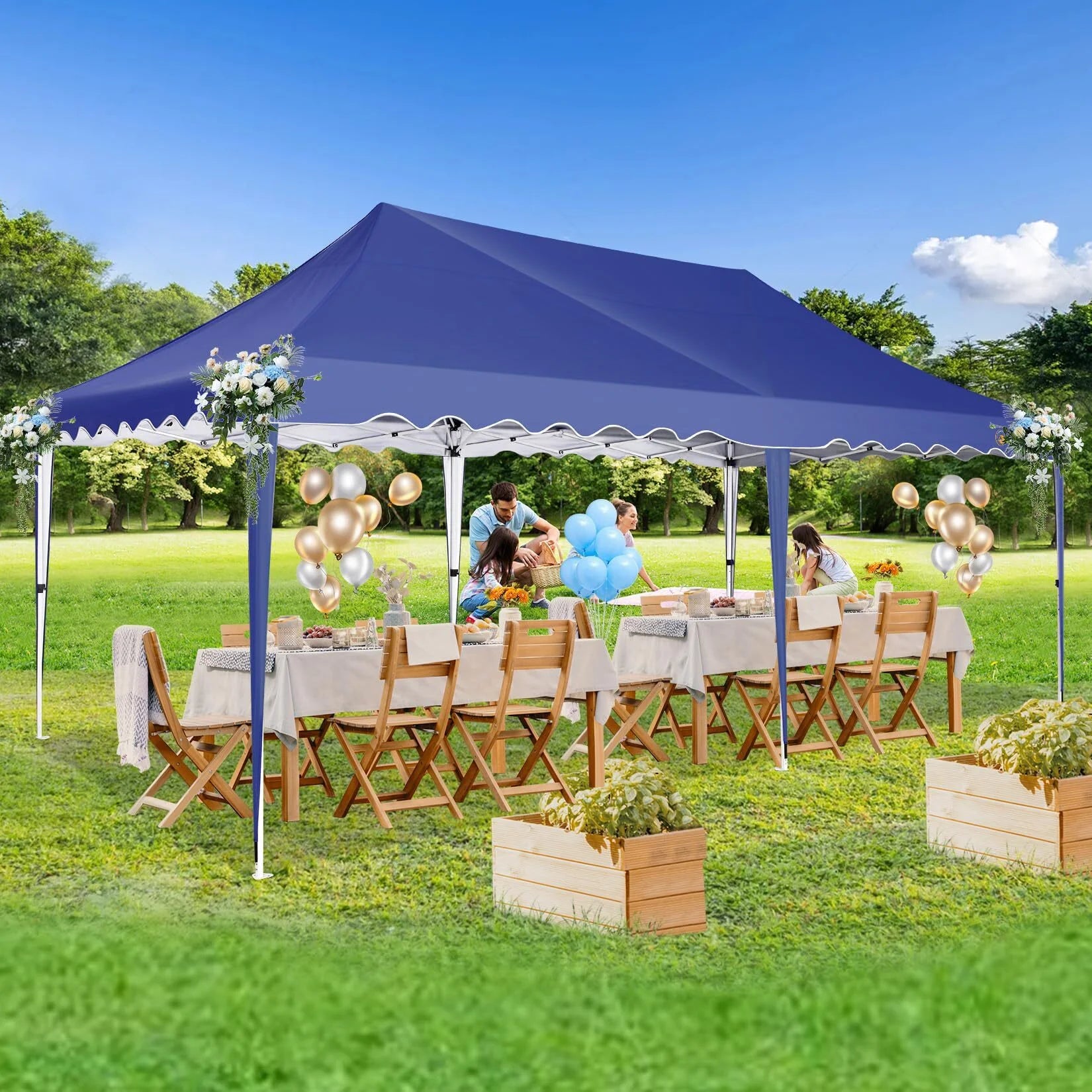HOTEEL 10x20 Pop Up Canopy Tents for Parties, Outdoor Tent with Wheeled Bag & 4 Sandbags, Easy Setup Shelter Gazebo for Wedding, Patio Events, Commercial, Party -Waterproof and UV50+, Dark Blue