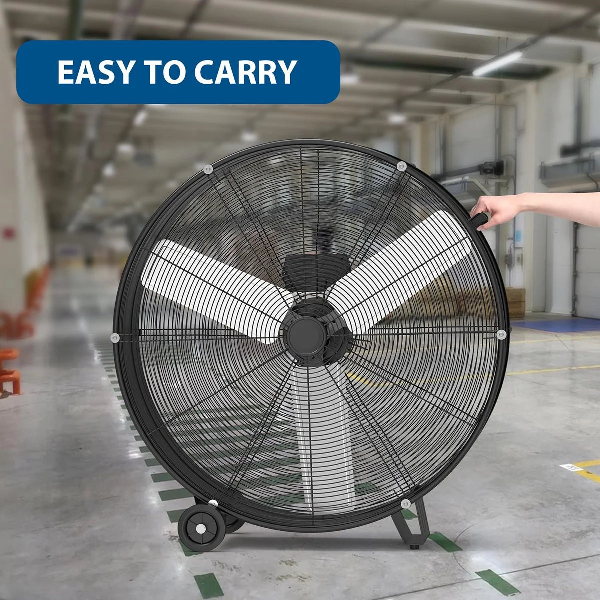 Danolapsi 30 Inch Industrial Drum Fan, 3-Speed High Velocity Floor Fan, Heavy Duty Metal Air Circulator with Caster Handle for Patios, Warehouses, Commercial, Factories and Workshops