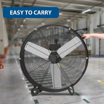 Danolapsi 30 Inch Industrial Drum Fan, 3-Speed High Velocity Floor Fan, Heavy Duty Metal Air Circulator with Caster Handle for Patios, Warehouses, Commercial, Factories and Workshops