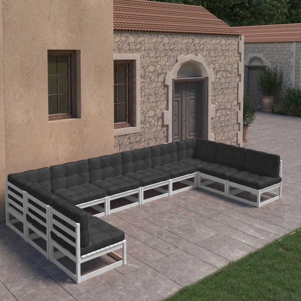 vidaXL 10 Piece Patio Lounge Set with Cushions Solid Wood Pine