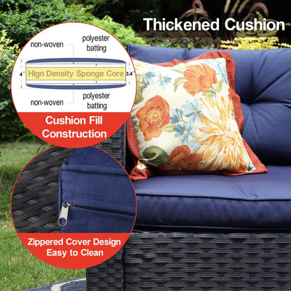Sophia & William 3Pcs Outdoor Patio Wicker Rattan Sectional Sofa Set - Blue