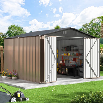 NETAJE 5'x3' Outdoor Metal Storage Shed with Updated Frame Structure and Lockable Doors for Backyard Garden Patio Lawn, Brown