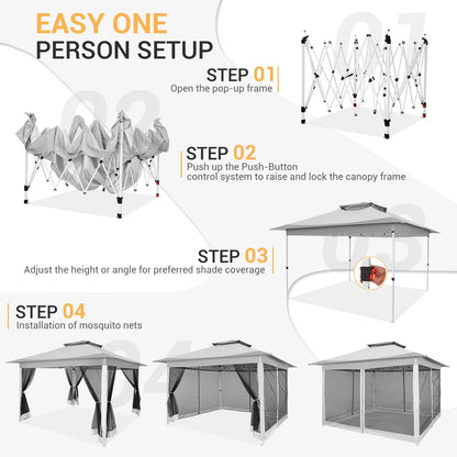 SANOPY 12x12FT Patio Gazebo Outdoor Pop up Gazebo with Mosquito Net& Four Sandbags Outdoor Party Instant Shelter Portable Folding Gazebo Waterproof and UV Protection Gazebo Tent for Backyard