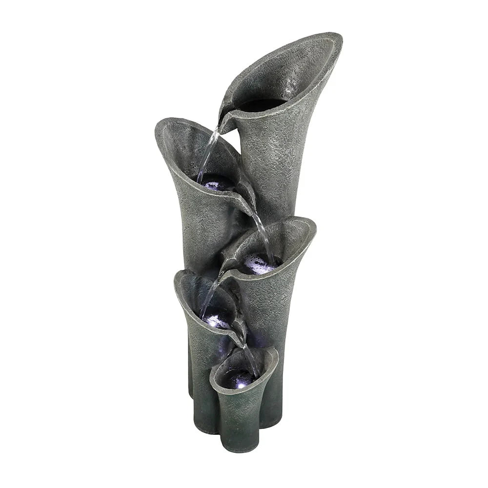 5-Tier Outdoor Water Fountains with LED Lights, 40" High Waterfalls Outdoor Water Feature for Garden Yard Patio Deck Home