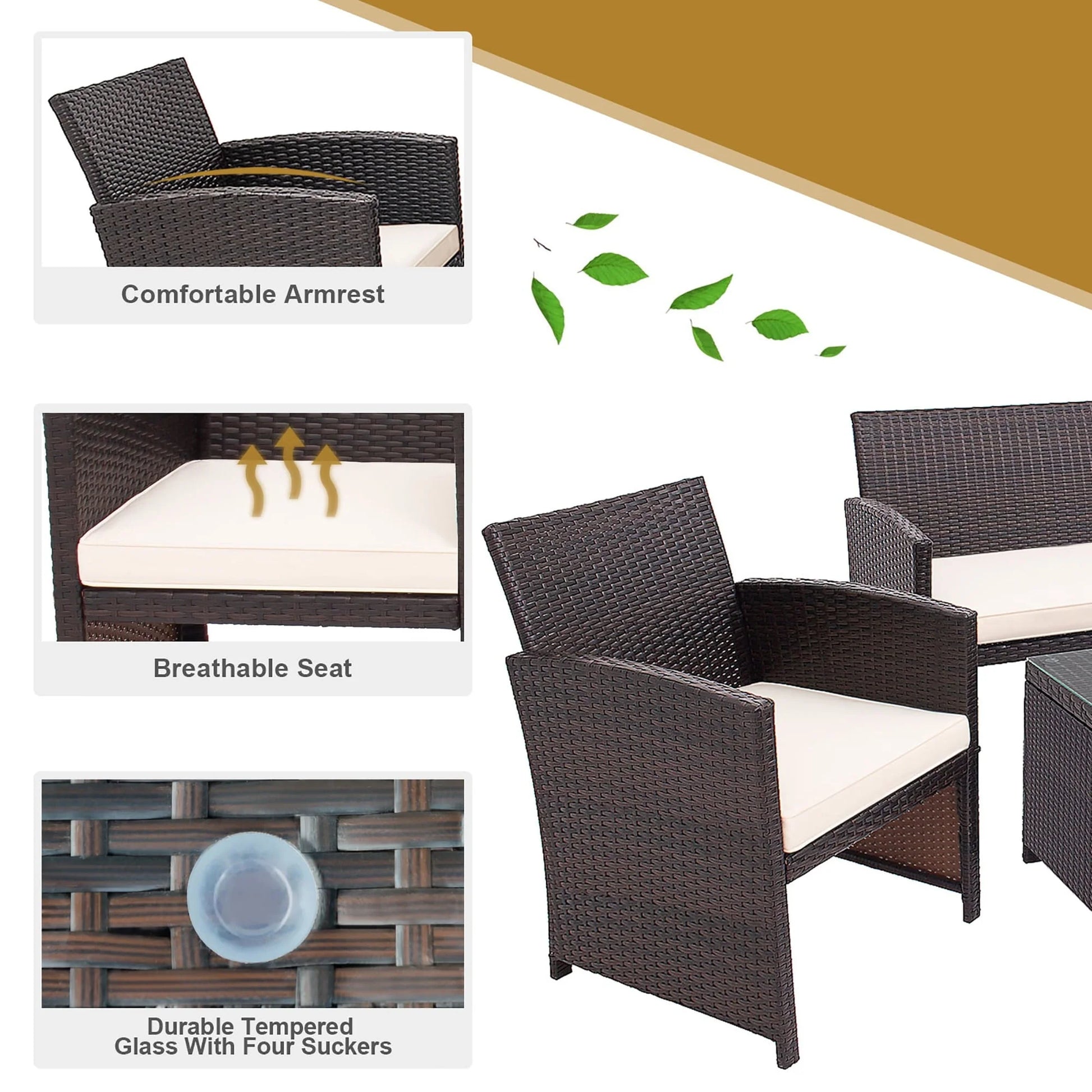 Costway 4PCS Patio Rattan Furniture Set Cushioned Chair Sofa Coffee Table White Modern Outdoor Furniture Set For Four