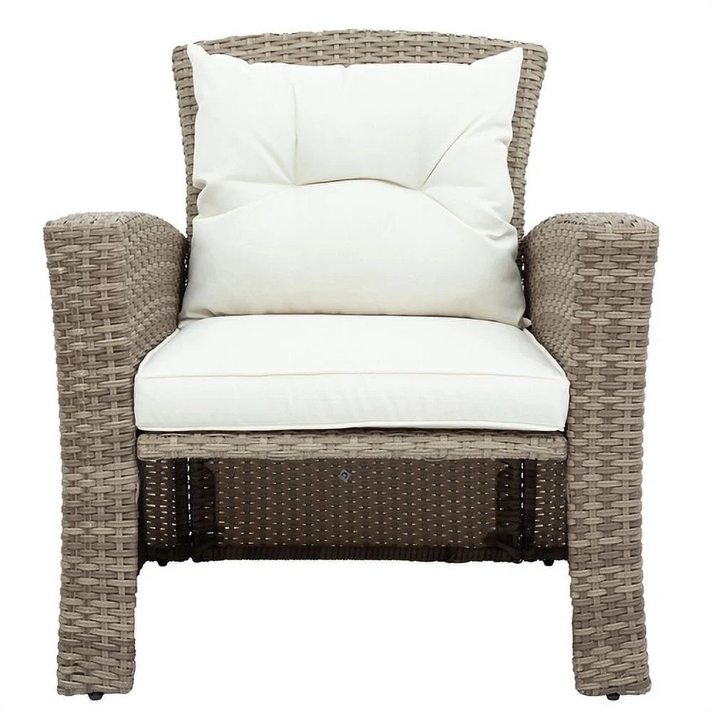Harper & Bright Designs 4 Pieces Patio Wicker Chair with Ottoman and Coffee Table, Outdoor Rattan Loveseat Sectional Sofa Furniture Set for Garden, Beige Cushions