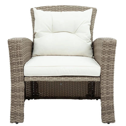 Harper & Bright Designs 4 Pieces Patio Wicker Chair with Ottoman and Coffee Table, Outdoor Rattan Loveseat Sectional Sofa Furniture Set for Garden, Beige Cushions