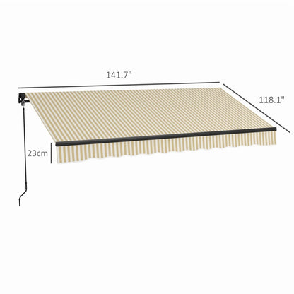 Outsunny 12' x 10' Retractable Awning, Patio Awning Sunshade Shelter with Manual Crank Handle, 280gsm UV Resistant Fabric and Aluminum Frame for Deck, Balcony, Yard, Beige and White On-Site