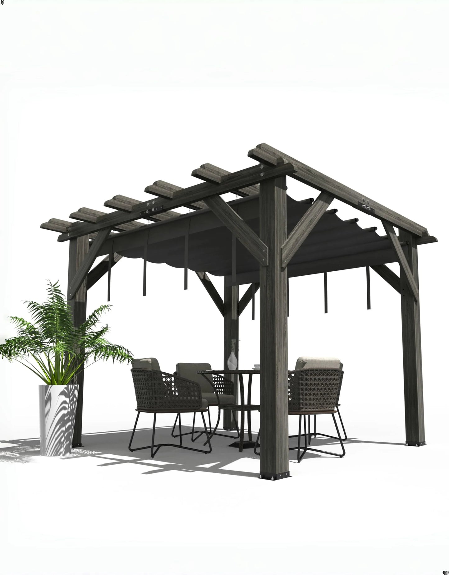 TROPOW 10'X 10' Cedar Wood Pergola with Solid Structure, Retractable Shade Canopy, Durable, Rot Resistant, Patio Pergola for Backyard, Deck, Garden, Outdoor Entertaining
