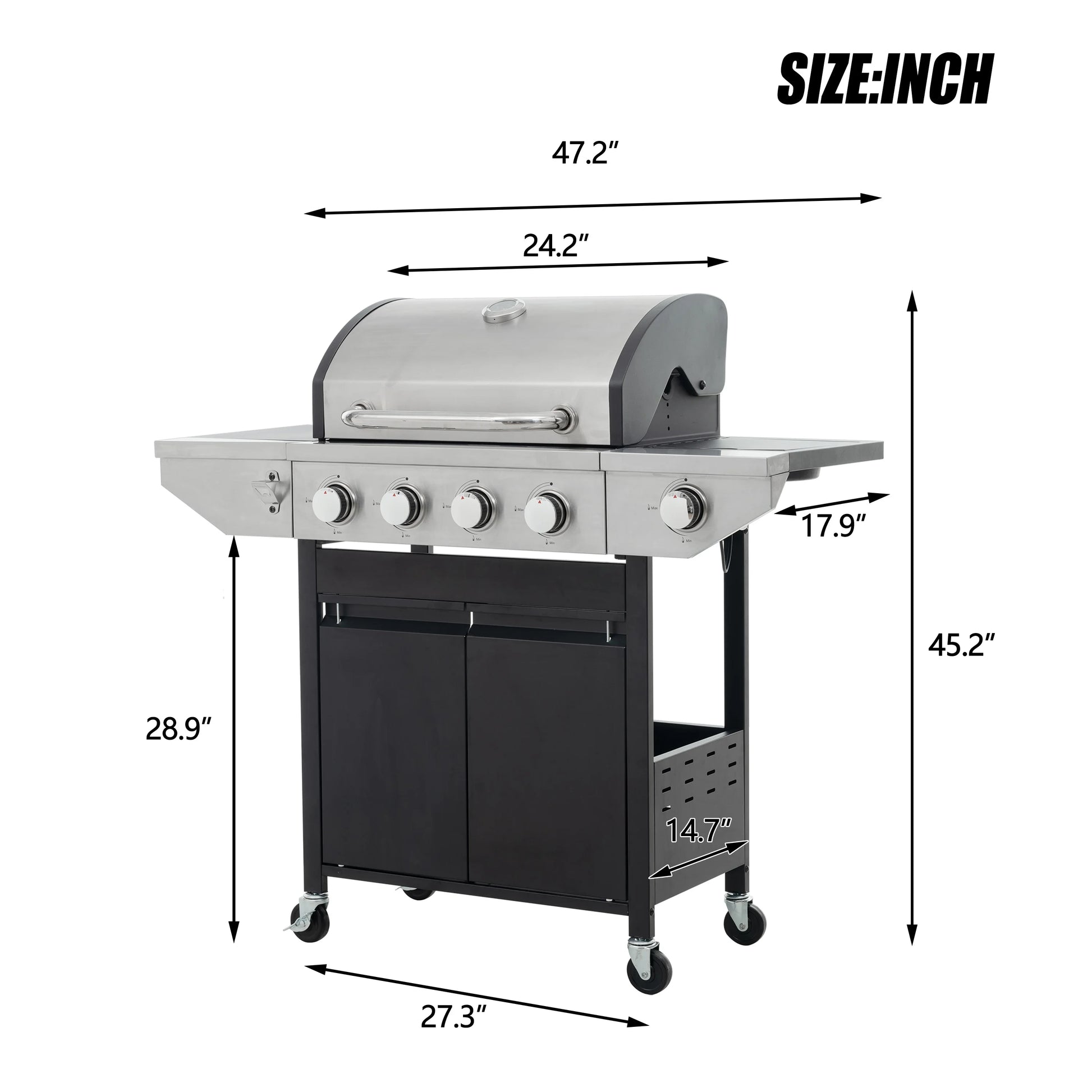 Decksplore 5 Burners Propane Gas Grill with Side Burner, Outdoor BBQ Grill Gas with Porcelain-Enameled Cast Iron Grates, Stainless Steel Camping Barbecue Grill for Patio, Garden, 47000 BTU