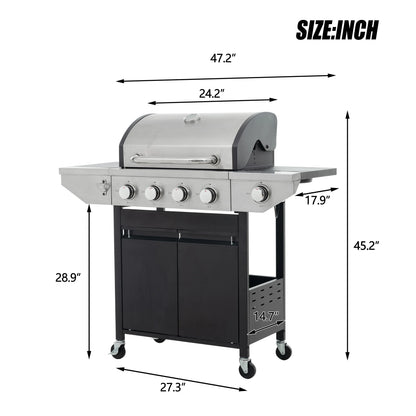 Decksplore 5 Burners Propane Gas Grill with Side Burner, Outdoor BBQ Grill Gas with Porcelain-Enameled Cast Iron Grates, Stainless Steel Camping Barbecue Grill for Patio, Garden, 47000 BTU