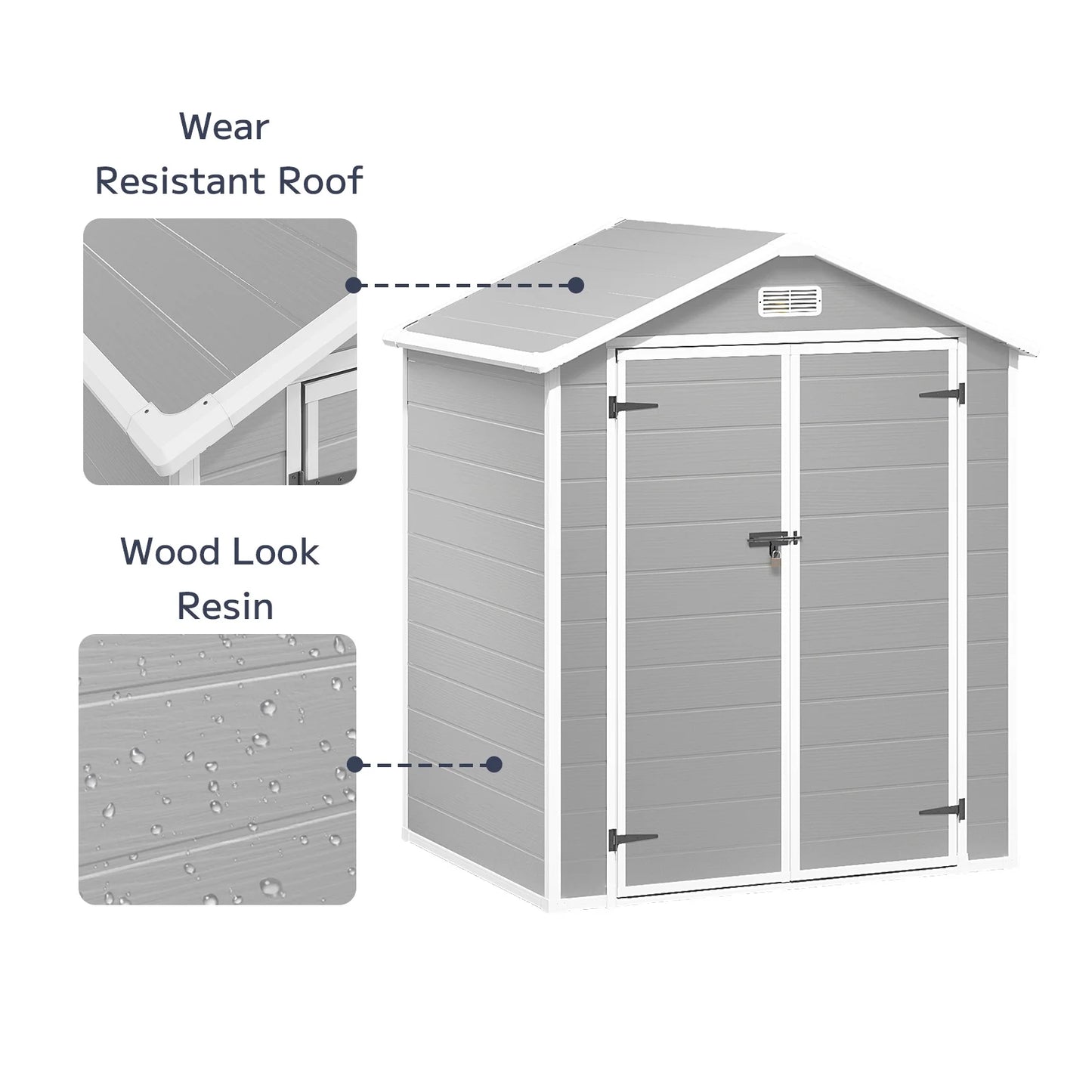 Asofer 6x4 FT Resin Storage Shed, Plastic Outdoor Shed with FloorSide Window, Lockable Door for Backyard, Garden, Patio, Gray