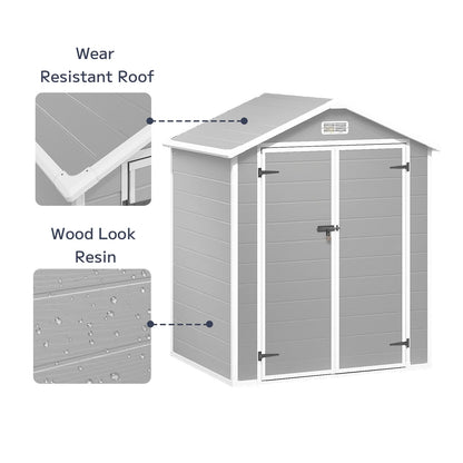 Asofer 6x4 FT Resin Storage Shed, Plastic Outdoor Shed with FloorSide Window, Lockable Door for Backyard, Garden, Patio, Gray