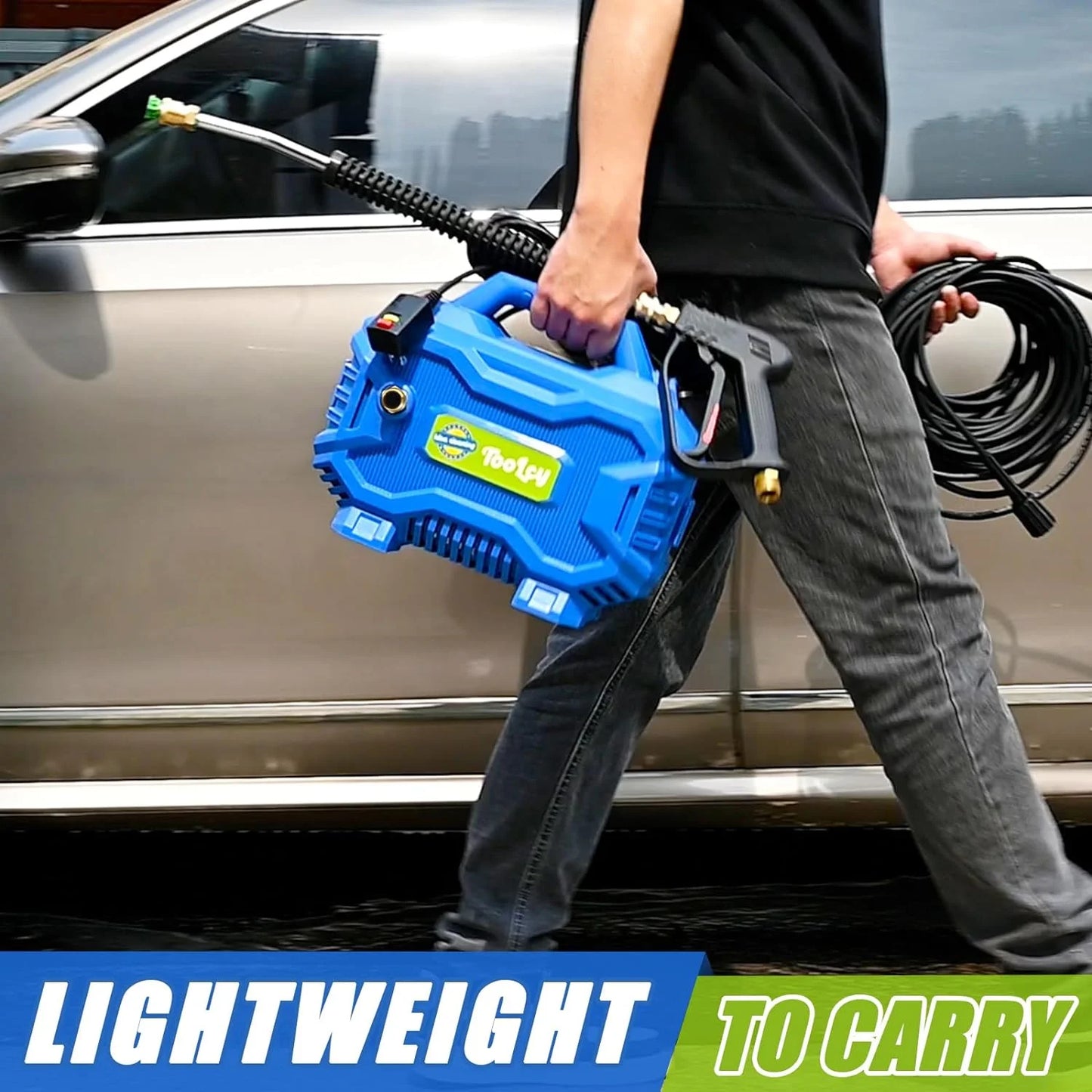 TOOLCY Pressure Washer 2030 PSI Max, 50FT Pressure Hose, Short Gun & Extension Wand, Foam Cannon, 5 Nozzles, Cars Patios Washer