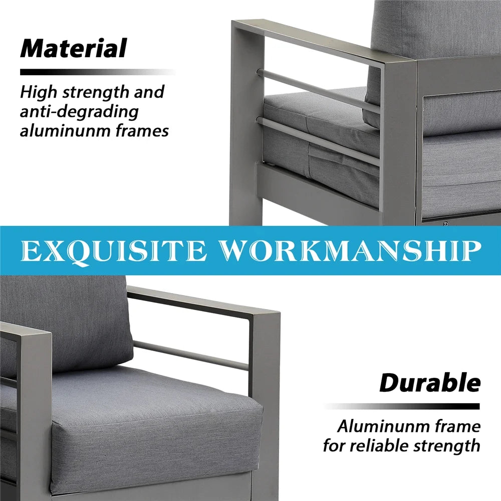 Superjoe Aluminum Outdoor Furniture Set 4 Pcs Patio Conversation Sofa Set with Coffee Table,Gray