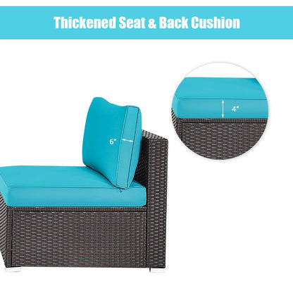 Gymax 2PCS Patio Wicker Rattan Sectional Armless Chair Sofa w/Turquoise Cushion