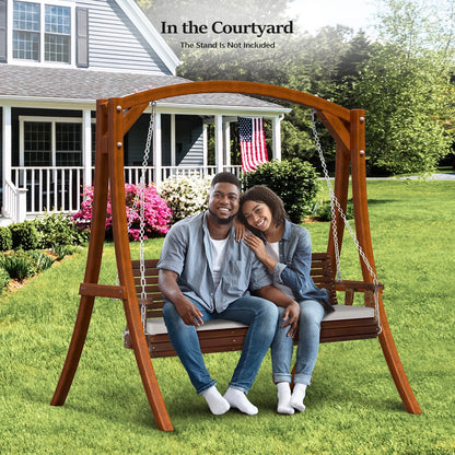 VINGLI Rustic Patio Swing, 5 FT, Adults, Wooden Frame, Porch Swing with Cushions, Chains, Rustic