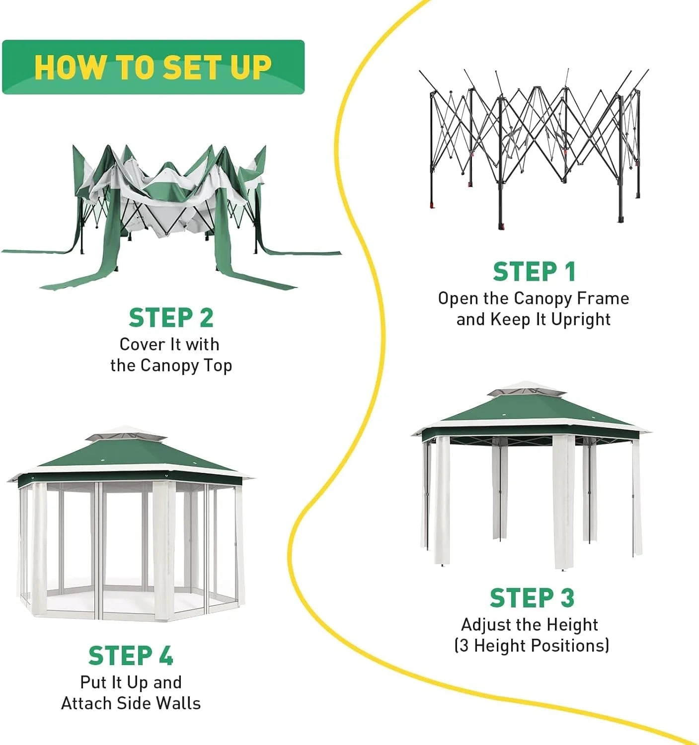 13x13 Gazebo Outdoor Canopy Shelter,Instant Patio Gazebo Sun Shade Canopy Tent with 6 Zippered Mesh Netting and Strong Steel Frame for Lawn,Garden,Backyard,Deck Party