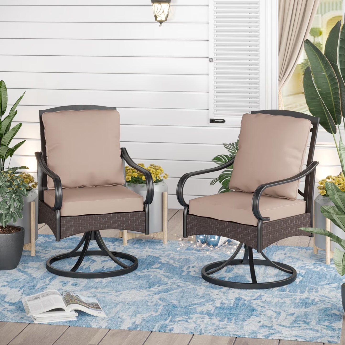 Sophia& William Patio Swivel Dining Chairs Set of 4 with Beige Cushions