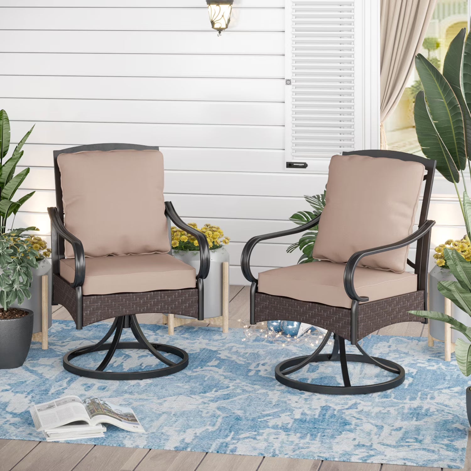 Sophia& William Patio Swivel Dining Chairs Set of 4 with Beige Cushions