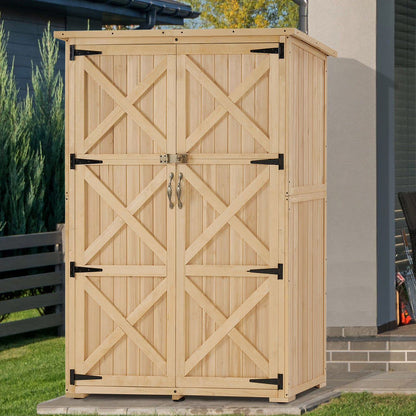 MCombo Wood Sheds & Outdoor Storage , Garden Tool Shed with Lock, Wooden Outdoor Storage Cabinet with Double Doors for Patio 1628