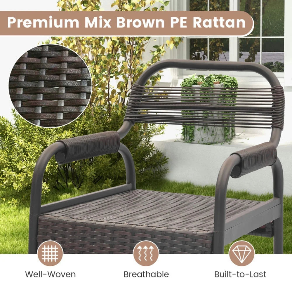 Spaco 5 Piece Rattan Counter Set with 4 Stools and Polywood Bar Table, Outdoor Chairs, Patio Chair, Outdoor Patio Furniture-Brown