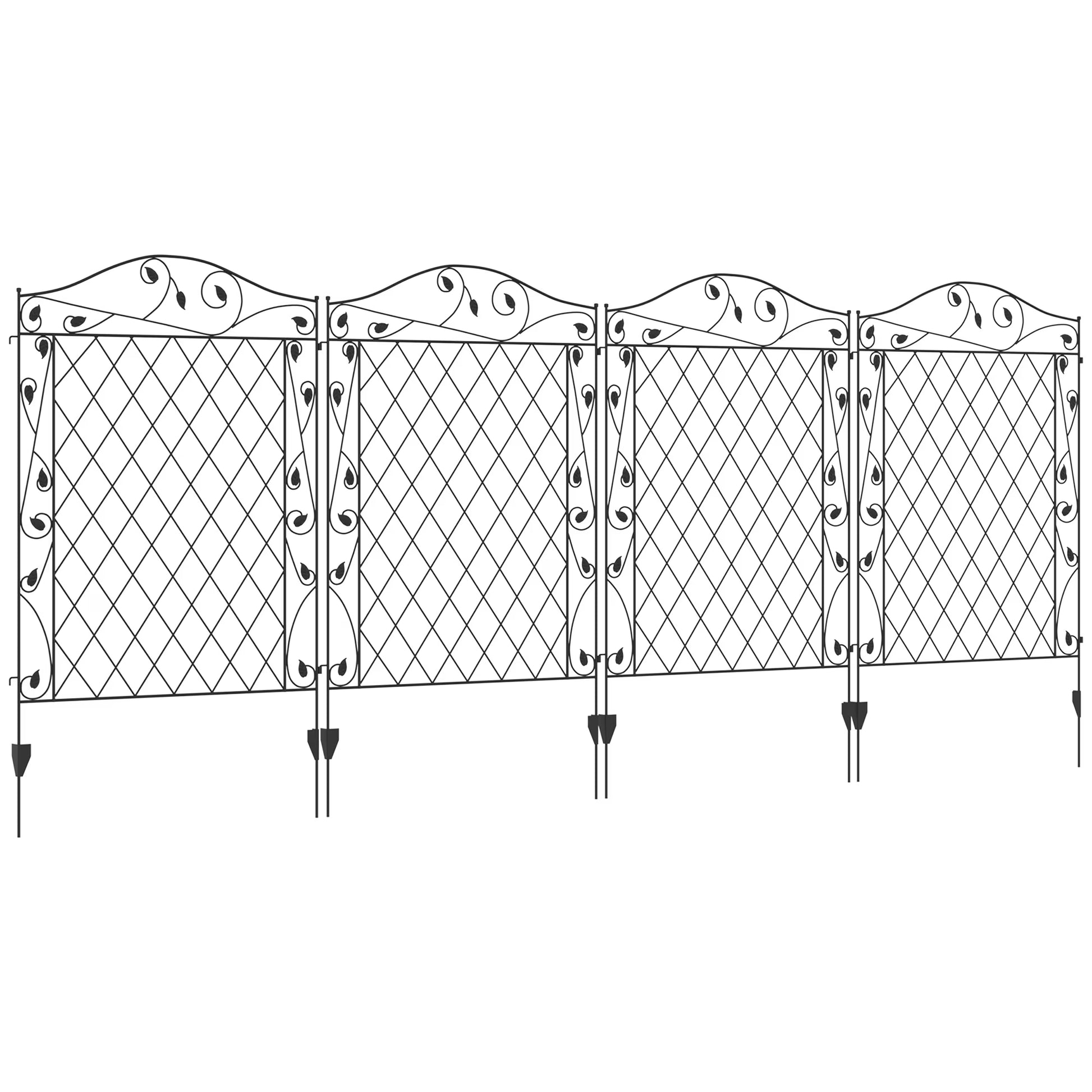 Outsunny Garden Fence,4 Pack Steel Fence Panels,11.5' L X 43" H,Rust-Resistant Animal Barrier Decorative Border Flower Edging for Yard,Landscape,Patio,Outdoor Decor,Wavey Vines,Black Steel Garden