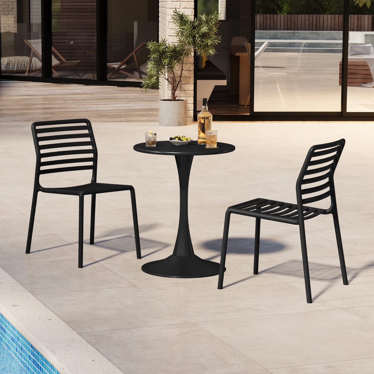 WestinTrends Playa 3-Piece Outdoor Metal Round Dining Table Set With Stackable Resin Patio Dining Chairs, White