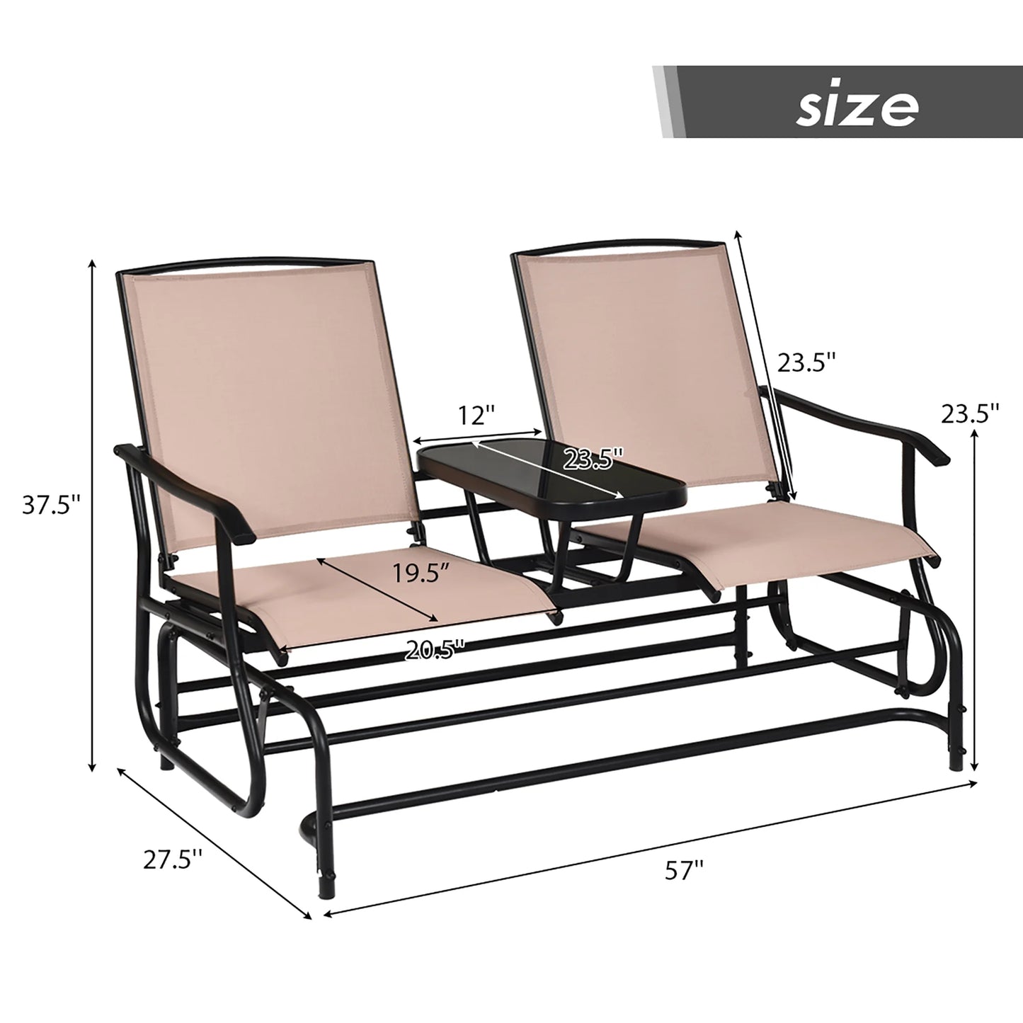 Costway 2 Person Outdoor Patio Double Glider Chair Loveseat Rocking Brown