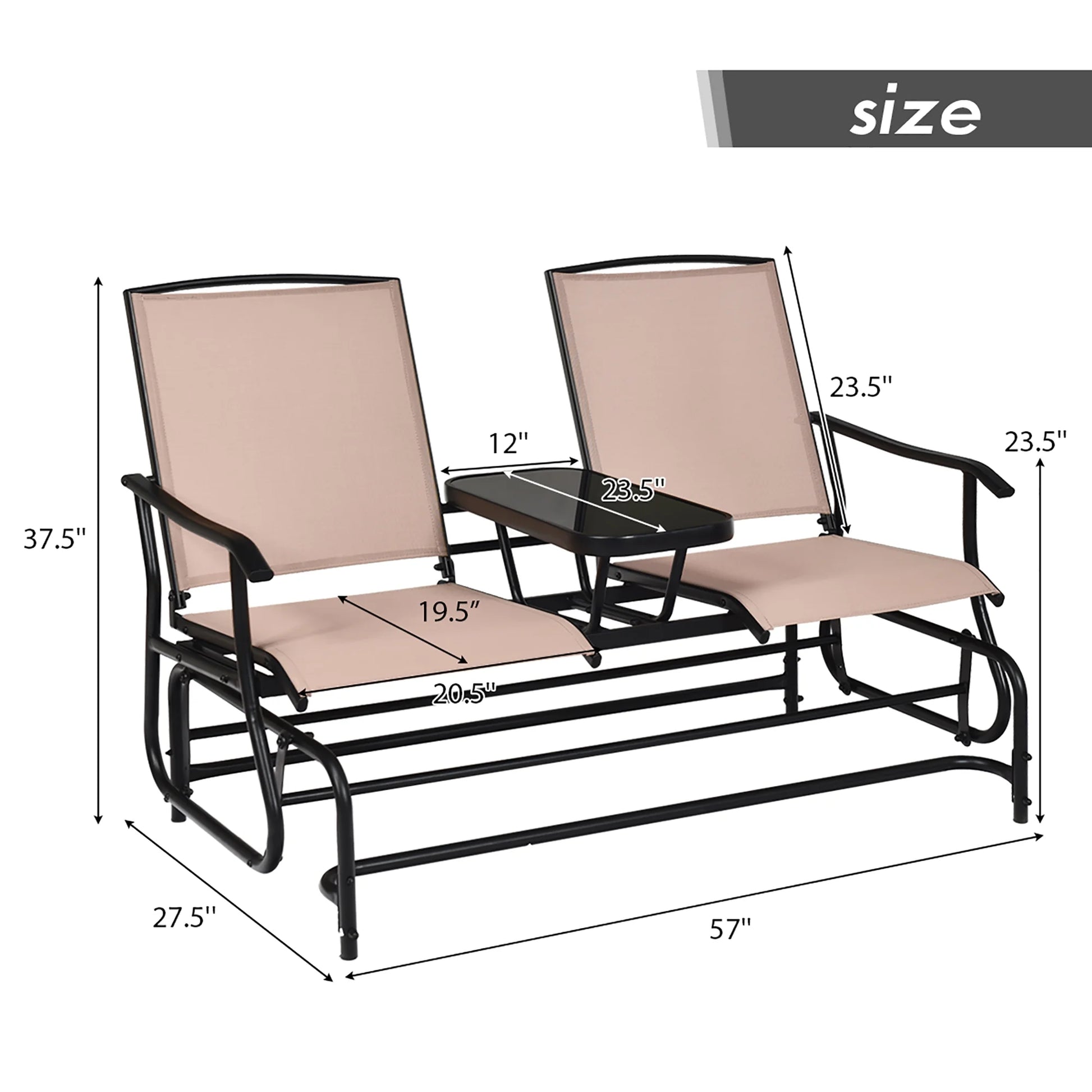 Costway 2 Person Outdoor Patio Double Glider Chair Loveseat Rocking Brown