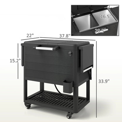 Outsunny 104 Quart Patio Cooler Cart, Outdoor Beverage Rolling Ice Chest with Bottle Opener and Shelves for Pool Deck BBQ Cookouts Party, Black