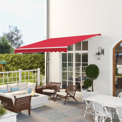 Outsunny 12' x 10' Manual Retractable Awning Outdoor Sunshade Shelter for Patio, Balcony, Yard, with Adjustable & Versatile Design, Beige and White