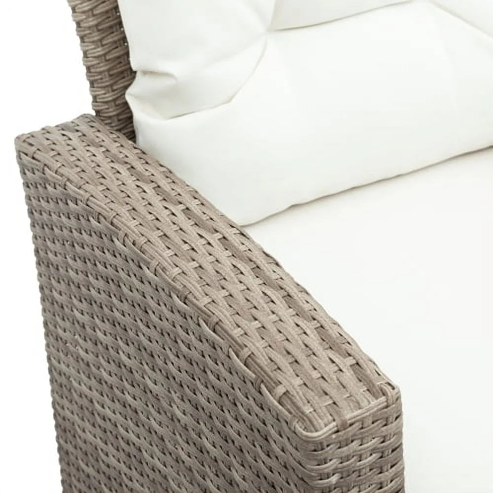Harper & Bright Designs 4 Pieces Patio Wicker Chair with Ottoman and Coffee Table, Outdoor Rattan Loveseat Sectional Sofa Furniture Set for Garden, Beige Cushions