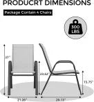 Ataucjin Stackable Dining Chairs Set of 4, High-Back Patio Dining Chairs Set, Outdoor Chairs with Textilene Fabric & Metal Frame for Lawn Backyard Deck Garden