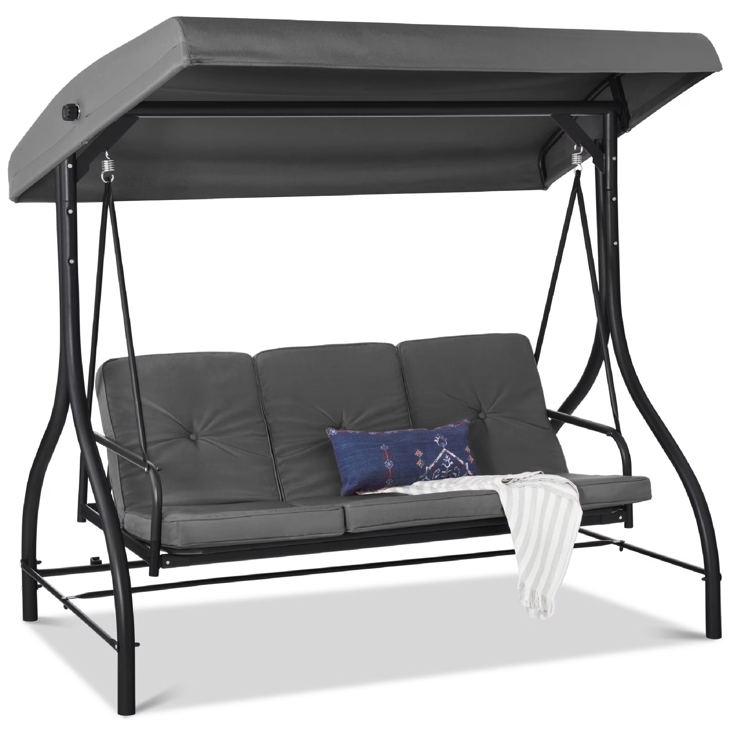 Best Choice Products 3-Seat Outdoor Converting Canopy Swing Glider Patio Hammock w/Removable Cushions - Burgundy