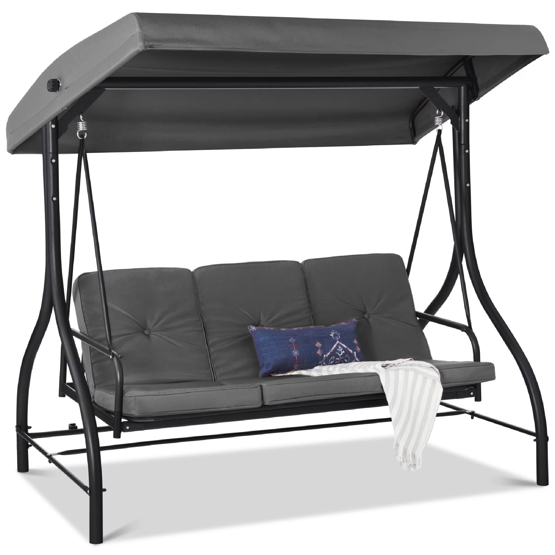Best Choice Products 3-Seat Outdoor Converting Canopy Swing Glider Patio Hammock w/Removable Cushions - Burgundy