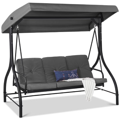 Best Choice Products 3-Seat Outdoor Converting Canopy Swing Glider Patio Hammock w/Removable Cushions - Burgundy