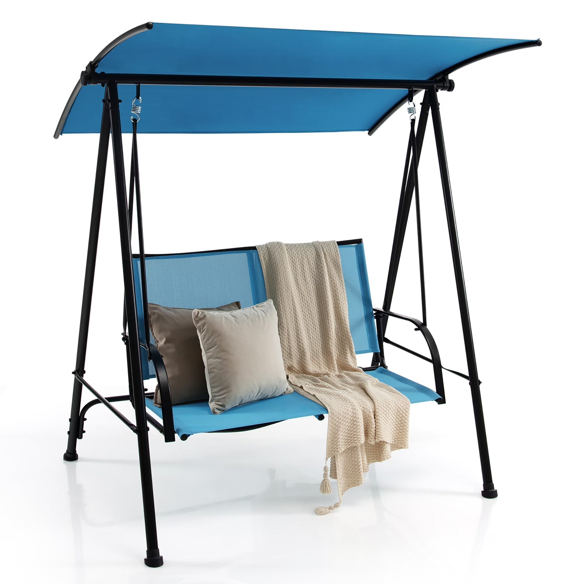 Costway 2-Seat Patio Swing Porch Swing with Adjustable Canopy for Garden Dark Beige